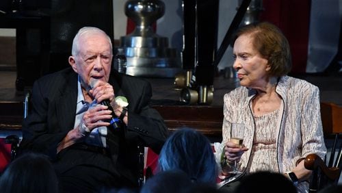 July 10, 2021 Plains - Former U.S. President Jimmy Carter and his wife, Rosalynn, celebrate their 75th wedding anniversary with a private reception for more than 300 invited guests at Plains High School in Plains on Saturday, July 10, 2021. (Hyosub Shin / Hyosub.Shin@ajc.com)