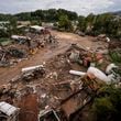 FILE - Debris is visible in the aftermath of Hurricane Helene, Sept. 30, 2024, in Asheville, N.C. (AP Photo/Mike Stewart, File)