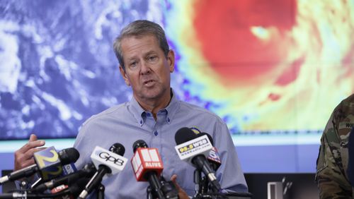 Gov. Brian Kemp briefed the press at the Georgia Emergency Management Agency on Thursday.