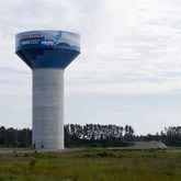 The water storage tank at the Hyundai EV factory site features artwork designed by Savannah College of Art and Design students. (Courtesy of Hyundai Motor Group Metaplant America)