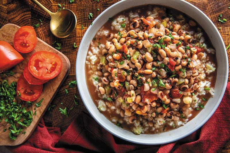 Instead of smoked meat, Pinky Cole adds flavor and substance to her Black-Eyed Pea Stew with sweet potato chunks, salsa, smoked paprika, and other bold spices. Photo by Madelynne Ross. From “Eat Plants, B*tch: 91 Vegan Recipes That Will Blow Your Meat-Loving Mind” by Pinky Cole (Simon & Schuster, $28.99).