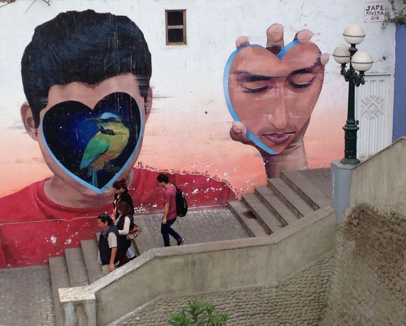 Murals contribute to the festive atmosphere of Barranco, Lima's bohemian art district. (Suzanne Van Atten for The Atlanta Journal-Constitution)