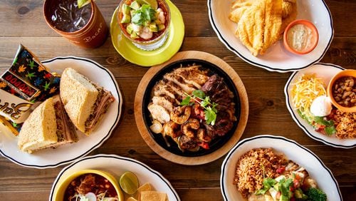 Dos Bocas Deluxe Combo Fajitas, Muffuletta, Roadside Cantarita, Shrimp and Crab Campechana, Shaved Catfish, Plato Del Mar, and Pozole Rojo. Photo credit- Mia Yakel.