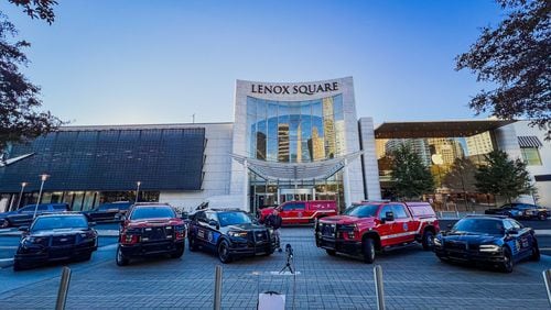Lenox Square was used as a backdrop for a news conference to introduce the city of Atlanta's new public safety vehicles in 2023. (Credit: Henri Hollis / henri.hollis@ajc.com)