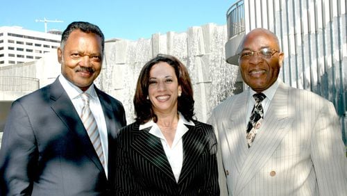 Vice President Kamala Harris is shown with the Rev Jesse Jackson Sr., the founder of Operation PUSH and her pastor, civil rights activist the Rev. Amos C. Brown of California. Contributed by Brown's office