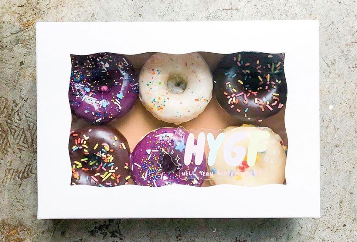 Burgers Donuts And Sandwiches In A Bakery Glass Counter Stock Photo -  Download Image Now - iStock