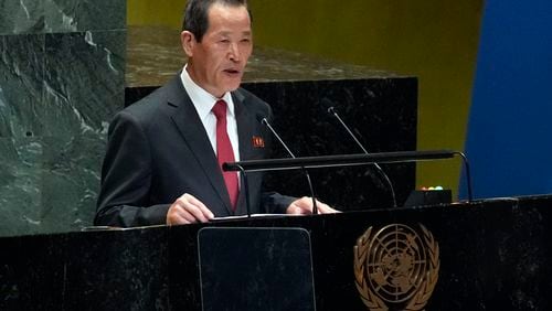 North Korea Ambassador Song Kim addresses the 79th session of the United Nations General Assembly, Monday, Sept. 30, 2024. (AP Photo/Richard Drew)