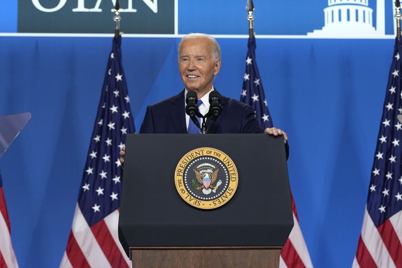 President Joe Biden speaks at a news conference following the NATO Summit in Washington, Thursday, July 11, 2024. (AP Photo/Susan Walsh)
