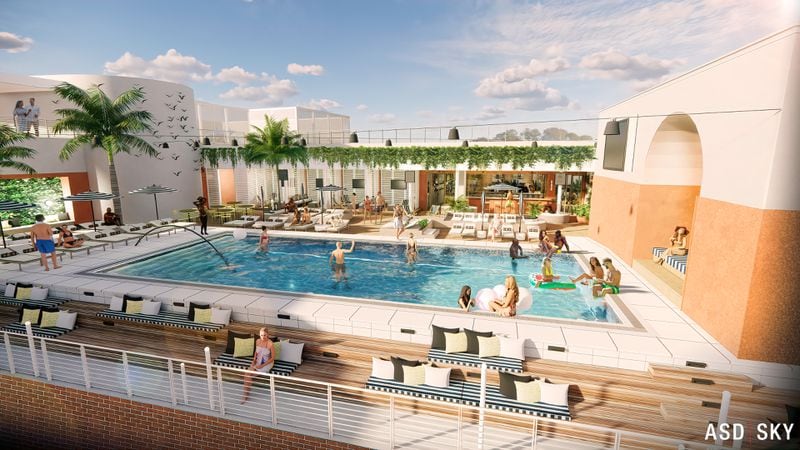 A rendering of the pool area at Rooftop L.O.A.