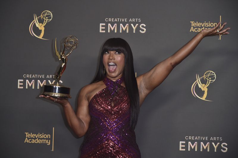 Angela Bassett poses with her award for outstanding narrator for "Queens" on night one of the Creative Arts Emmy Awards on Saturday, Sept. 7, 2024, in Los Angeles. (Photo by Richard Shotwell/Invision/AP)