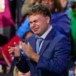 FILE - Gus Walz cries as Democratic vice presidential nominee Minnesota Gov. Tim Walz speaks during the Democratic National Convention Wednesday, Aug. 21, 2024, in Chicago. (AP Photo/Matt Rourke, FIle)