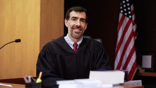 Judge Robert McBurney in his Fulton County courtroom in Atlanta. (Natrice Miller/ AJC)