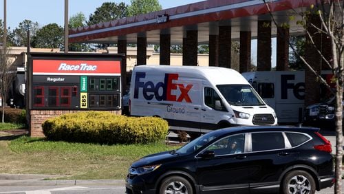 041522 Norcross: Gas prices are shown at a Race Trac gas station along Jimmy Carter Blvd on Friday, April 15, 2022, in Norcross, Ga. Atlanta gas prices are down but still expensive. (Jason Getz / Jason.Getz@ajc.com)
