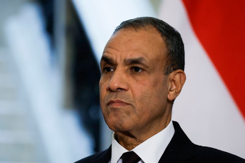 Egypt's Foreign Minister Badr Abdelatty attends a joint press conference with U.S. Secretary of State Antony Blinken in Tahrir Palace in Cairo, Egypt Wednesday, Sept. 18, 2024. (Evelyn Hockstein/Pool Photo via AP)