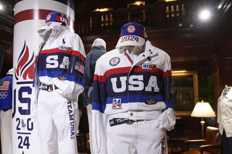 Team USA Paris Olympics attire is displayed at Ralph Lauren headquarters on Monday, June 17, 2024, in New York. (Photo by Charles Sykes/Invision/AP)