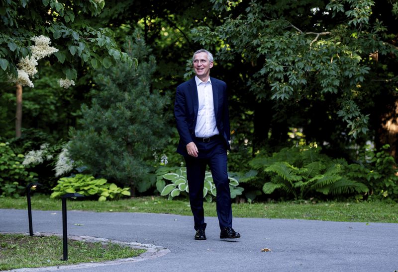 North Atlantic Treaty Organization (NATO) Secretary General Jens Stoltenberg arrives at Rideau Cottage in Ottawa ahead of a meeting with Prime Minister Justin Trudeau (not seen) on Wednesday, June 19, 2024. (Spencer Colby/The Canadian Press via AP)
