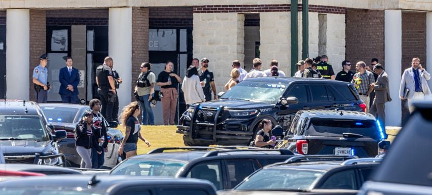 Four people were killed and nine others were taken to various hospitals after a shooting at Apalachee High School in Barrow County, the GBI said Wednesday afternoon, Sept. 4, 2024. One person was in custody, the state agency confirmed. (John Spink/AJC)