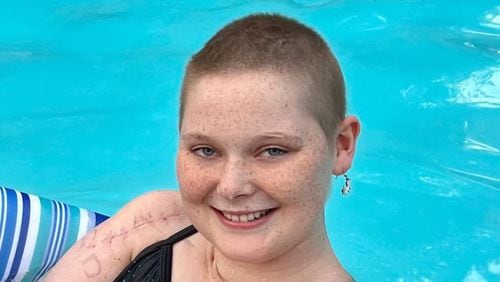 Keren Clay, a 16-year-old two-time cancer survivor, will swim a mile across Lake Lanier for Swim Across America to raise money for the Aflac Cancer and Blood Disorders Center, the place where she was treated and where she hopes more children with cancer will be cured. (Courtesy of Kelly Clay)