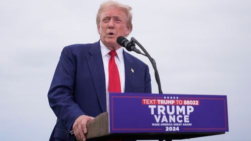 Republican presidential nominee former President Donald Trump speaks during a news conference held at Trump National Golf Club Los Angeles in Rancho Palos Verdes, Calif., Friday, Sept. 13, 2024. (AP Photo/Jae C. Hong)