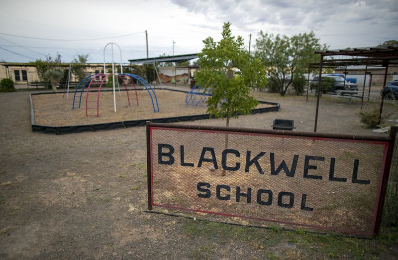 The playground of Blackwell School is pictured during its inauguration as the newest National Historic Site in Marfa, Texas, Saturday, Sept. 14, 2024. (AP Photo/Andres Leighton)