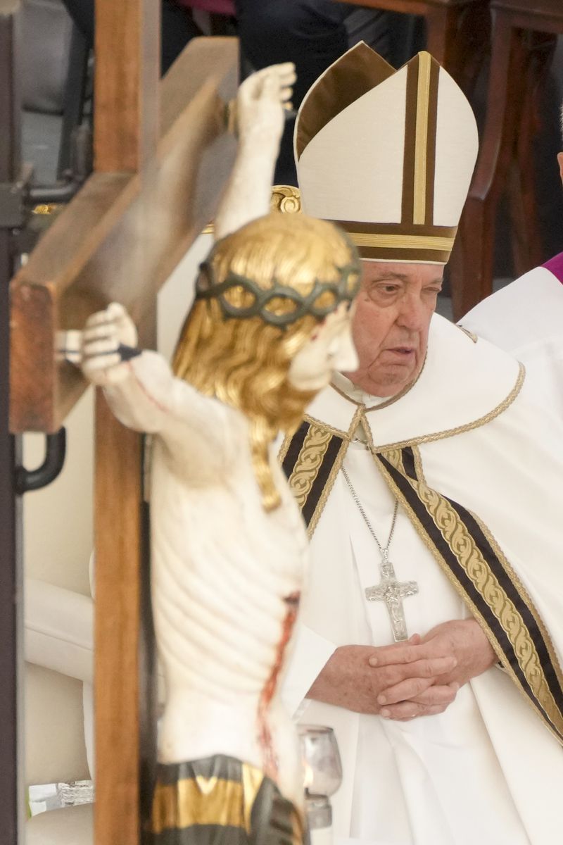 Pope Francis presides over a mass in St. Peter's Square, at the Vatican, for the opening of the second session of the 16th General Assembly of the Synod of Bishops, Wednesday, Oct. 2, 2024. (AP Photo/Gregorio Borgia)