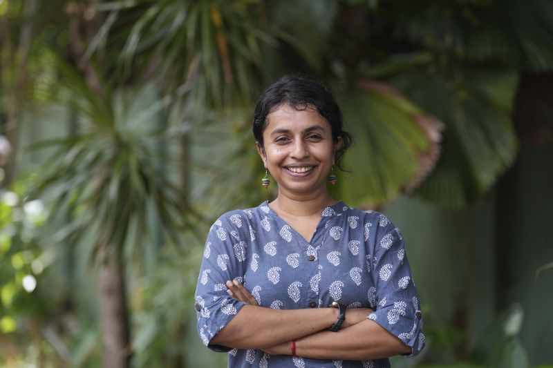 Swasthika Arulingam, 37, a human rights lawyer and a minority Tamil, who offered legal aid to protesters during the uprising, poses for a photo in Colombo, Sri Lanka, Monday, Sept. 16, 2024. (AP Photo/Rajesh Kumar Singh)