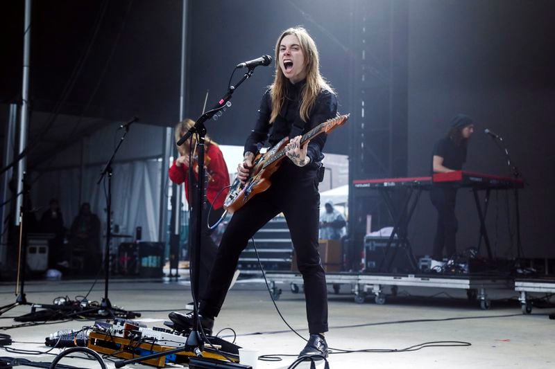 Singer-songwriter Julien Baker performs during the All Things Go Music Festival on Sunday, Sept. 29, 2024, at Forest Hills Stadium in Forest Hills, N.Y. (Photo by Andy Kropa/Invision/AP)