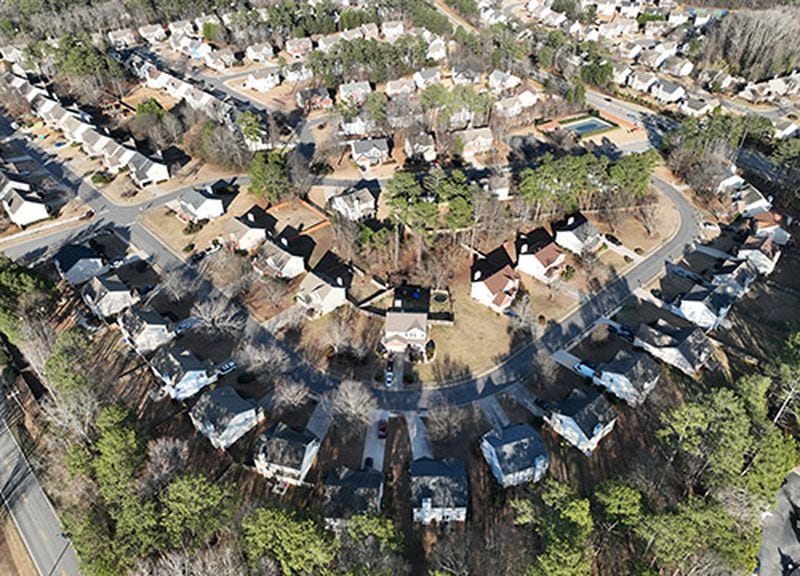 Aerial view of Winslow at Eagles Landing neighborhood, where a large number of homes are owned by investors, Thurs., Jan. 26, 2023, in McDonough. (Hyosub Shin / Hyosub.Shin@ajc.com)