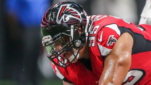 Falcons defensive end Jack Crawford is a big hit with fans following his play against the Arizona Cardinals Staurday at Mercedes-Benz Stadium in Atlanta.