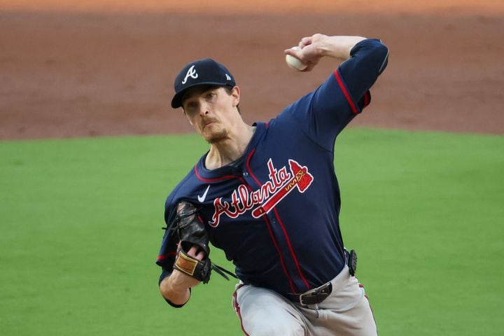 Atlanta Braves pitcher Max Fried delivers to the San Diego Padres during the first inning of National League Division Series Wild Card Game Two at Petco Park in San Diego on Wednesday, Oct. 2, 2024.   (Jason Getz / Jason.Getz@ajc.com)