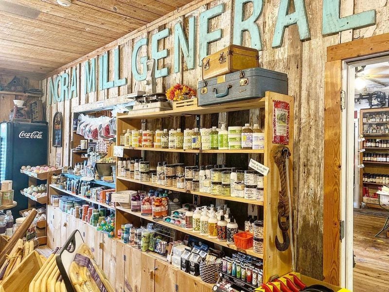 The Nora Mill Granary building houses a general store, which sells items such as jam and hard candies, in addition to products made at the mill. Courtesy of Nora Mill Granary