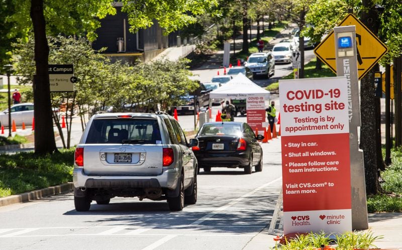 Georgia Tech has Covid-19 testing taking place in the campus’ North Campus parking deck for those who have an appointment with CVS on Tuesday, April 14, 2020. Experts say Georgia will need a massive increase in testing and contact tracing to track the spread of the virus and know when it is safe to relax social distancing and other measures. JENNI GIRTMAN FOR THE AJC