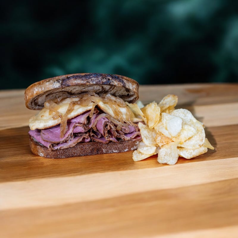 A pastrami sandwich will be available at the Molly B's concession stand during the Falcons' season opener at the Mercedes-Benz Stadium. Courtesy of AMB Sports + Entertainment