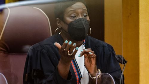 Judge Kimberly Esmond Adams speaks to attorneys during a motions hearing in the RICO case against protesters of the Atlanta Public Safety Training Center at Fulton County Courthouse on Wednesday, July 31, 2024. (Natrice Miller/ AJC)