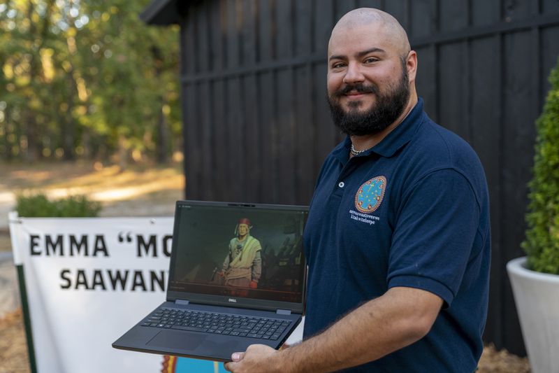 Dillon Dean, who voices Tecumseh in Civilization VII, poses for a portrait at the Shawnee Language Center on Friday, September 20, 2024 in Miami, Okla.. (AP Photo/Nick Oxford)