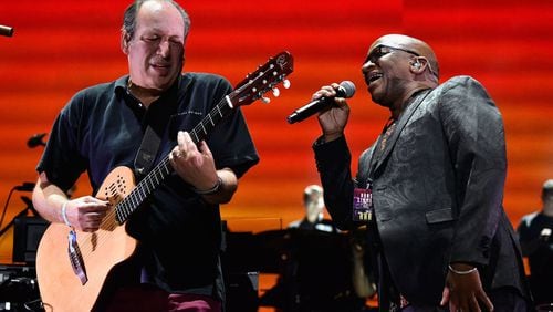 Hans Zimmer and Lebo M. perform on the Outdoor Theatre during day 3 of the Coachella Valley Music And Arts Festival (Weekend 1) at the Empire Polo Club on April 16, 2017 in Indio, California. Zimmer's U.S. tour will come to Alpharetta on July 18, 2017. (Photo by Frazer Harrison/Getty Images for Coachella)