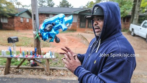 Connie Sims talks about his son, who was killed Friday in a drive-by shooting in their East Point neighborhood.
