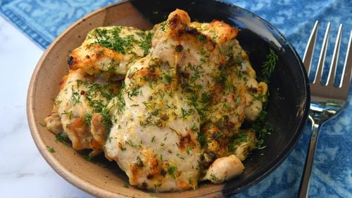 Garlicky Mayonnaise Chicken. (Chris Hunt for The Atlanta Journal-Constitution)