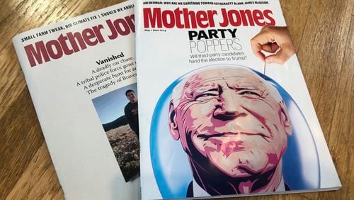 Copies of Mother Jones are shown in a photo taken on Wednesday, June 26, 2024, in Providence, R.I. The Center for Investigative Reporting, the publisher of Reveal and Mother Jones, said Thursday, June 27, 2024, it is suing ChatGPT maker OpenAI and its closest business partner, Microsoft, marking a new front in the legal battle between news publications fighting against unauthorized use of their content on artificial intelligence platforms. (AP Photo/Matt O'Brien)