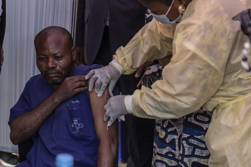 A man receives a vaccination against mpox, at the General hospital, in Goma, Democratic Republic of Congo Saturday, Oct. 5, 2024. (AP Photo/Moses Sawasawa)