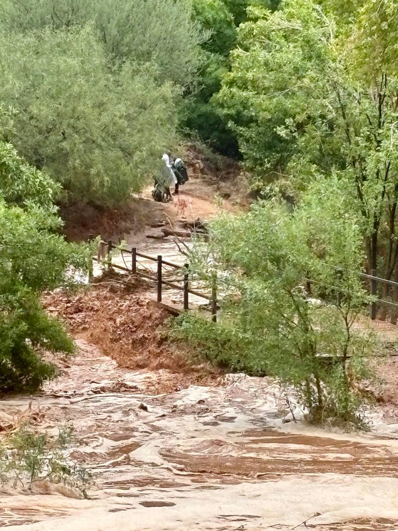 This photo provided by Michael Langer shows a flash flood at Grand Canyon National Park, Thursday, Aug 22, 2024 on the Havasupai Reservation in Arizona. (Michael Langer via AP)