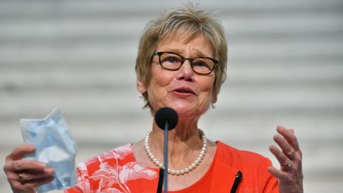 Dr. Kathleen Toomey, commissioner of Georgia Department of Public Health, speaks during a COVID-19 press briefing at the Georgia State Capitol on May 7, 2020. (Hyosub Shin / Hyosub.Shin@ajc.com)