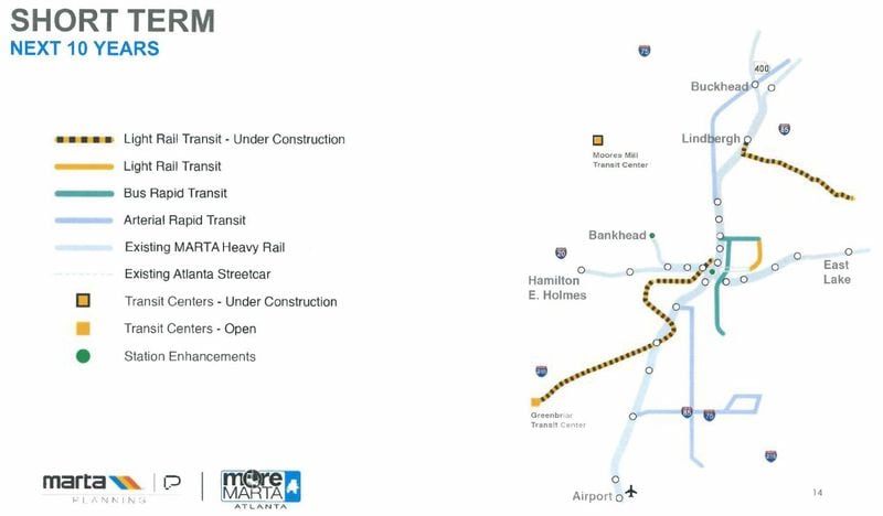 MARTA's tentative plan for the first 10 years of its Atlanta expansion.