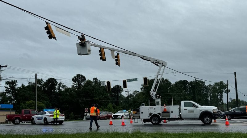 Repair crews in Valdosta, Georgia were repairing traffic lights and power crews on Tuesday, Aug. 6, 2024.