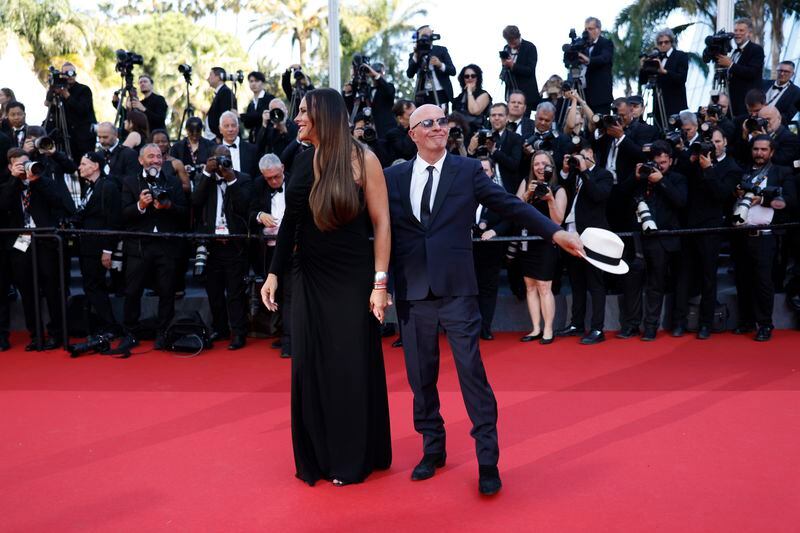 Karla Sofia Gascon, left, and Jacques Audiard pose for photographers upon arrival at the awards ceremony during the 77th international film festival, Cannes, southern France, Saturday, May 25, 2024. (Photo by Vianney Le Caer/Invision/AP)