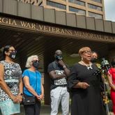 Helen Butler, executive director of the Georgia Coalition for the People's Agenda, speaks during a press conference Monday opposing the possible takeover of the Fulton County elections board. (Alyssa Pointer/Atlanta Journal Constitution)