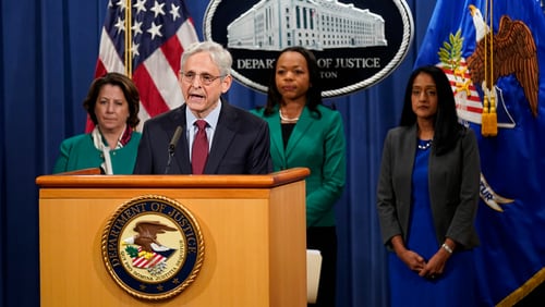 Attorney General Merrick Garland speaks during a news conference on voting rights at the Department of Justice in Washington, Friday, June 25, 2021. (AP Photo/Patrick Semansky)