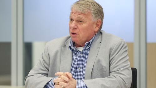 Alpharetta Mayor Jim Gilvin speaks during a North Fulton Municipal Association meeting at the North Fulton Chamber of Commerce office inside the Avalon complex, Thursday, February 9, 2023, in Alpharetta, Ga.. Cities in North Fulton are attempting to take control of local elections from the Fulton County. Jason Getz / Jason.Getz@ajc.com)
