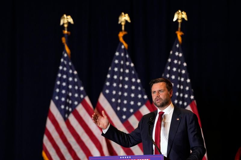 Republican vice presidential nominee Sen. JD Vance, R-Ohio, speaks at a campaign event, Thursday, Sept. 5, 2024 in Phoenix. (AP Photo/Matt York)