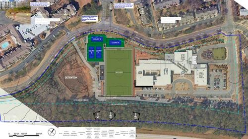 Alpharetta recently approved a plan by Fulton Science Academy to construct four tennis courts, a soccer field, field house and concessions, parking and a driveway to help expand the school’s athletic program. (Courtesy City of Alpharetta)
